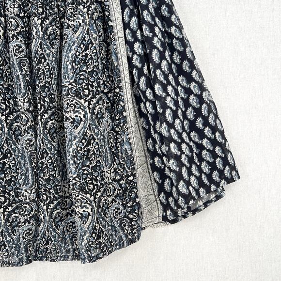 ULLA JOHNSON Remy Silk Print Mini Skirt Women 2 Navy Blue White Patchwork Flirty - Picture 9 of 16